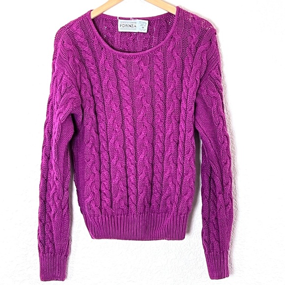 Forenza | Vintage magenta crew neck cable knit pullover sweater size med… - Picture 1 of 9